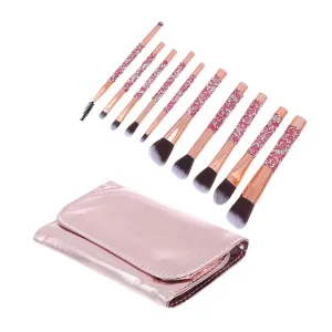 Makeup Brushes Pink Set 10 Pcs Rhinestone Makeup Brush for Women Travel Home Use