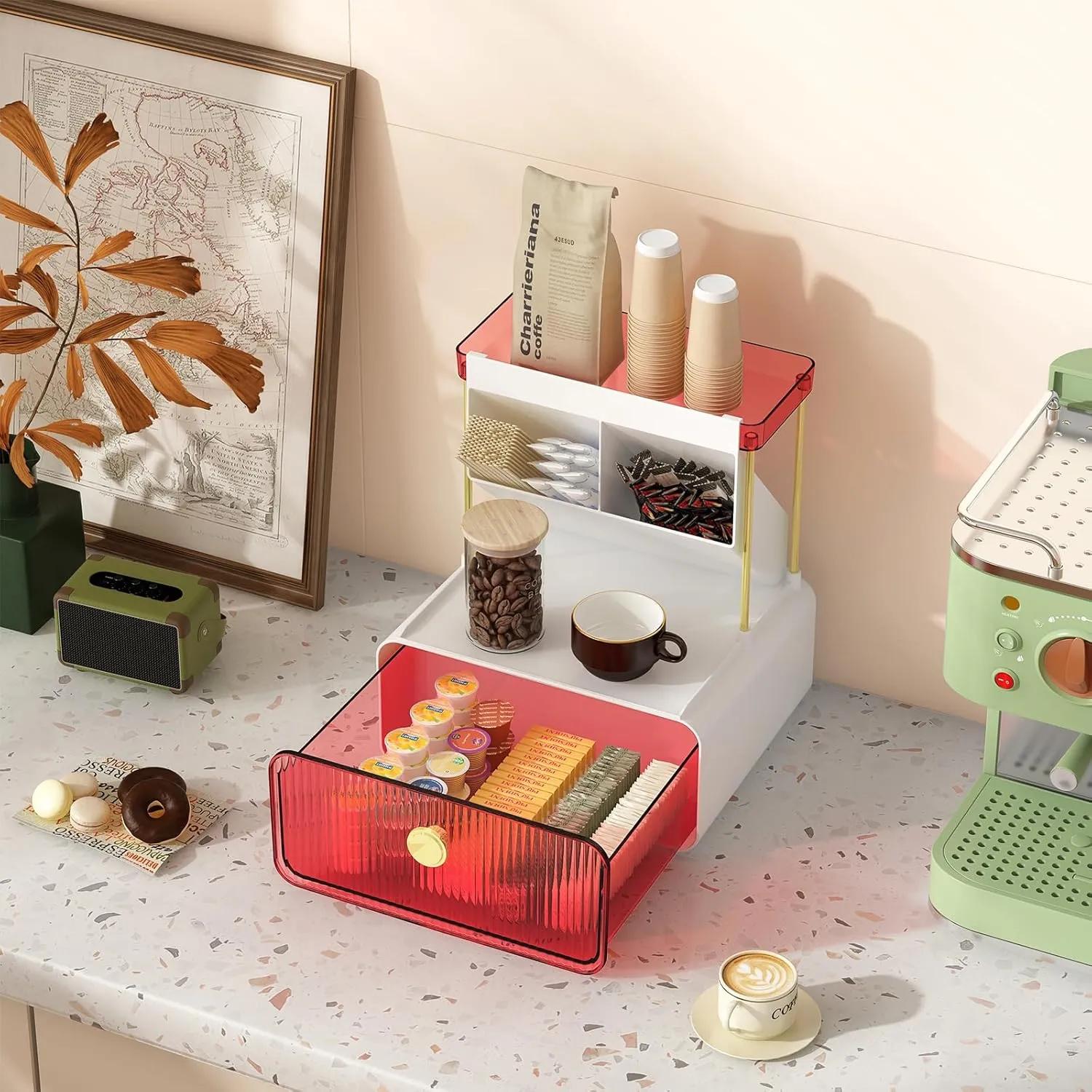Makeup Organizer with Storage Drawer,Cosmetic Display with Lipsticks Brush Holder Perfume Tray,Organize Cosmetics and Beauty Supplies for Vanity,Dresser,Bathroom,Desktop Organizer,Blush Pink