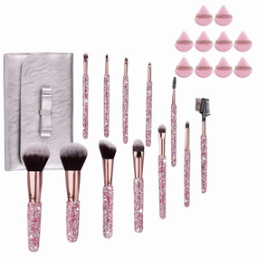 Makeup Brushes Bling Crystal Make Up Beauty Tool 12PCS & 10 Pieces Soft Face Powder Puff Triangle Makeup Puff Pink