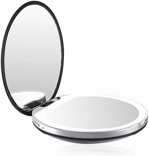 Makeup Mirror Lighted Makeup Mirror Light,Mini Round Portable Led Make Up Mirror,Sensing USB Chargeable Makeup Mirror Home Vanity Mirror