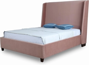 Manhattan Comfort Parlay Full Size Bed Frame with Headboard Upholstered in Soft Velvet, Minimalist Mid Century Modern Design, Solid Wood Construction, No Box Spring Needed, Slats Included, Blush Pink