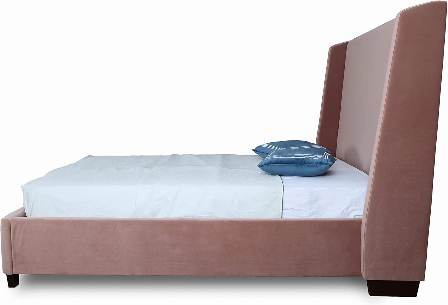 Manhattan Comfort Parlay Full Size Bed Frame with Headboard Upholstered in Soft Velvet, Minimalist Mid Century Modern Design, Solid Wood Construction, No Box Spring Needed, Slats Included, Blush Pink