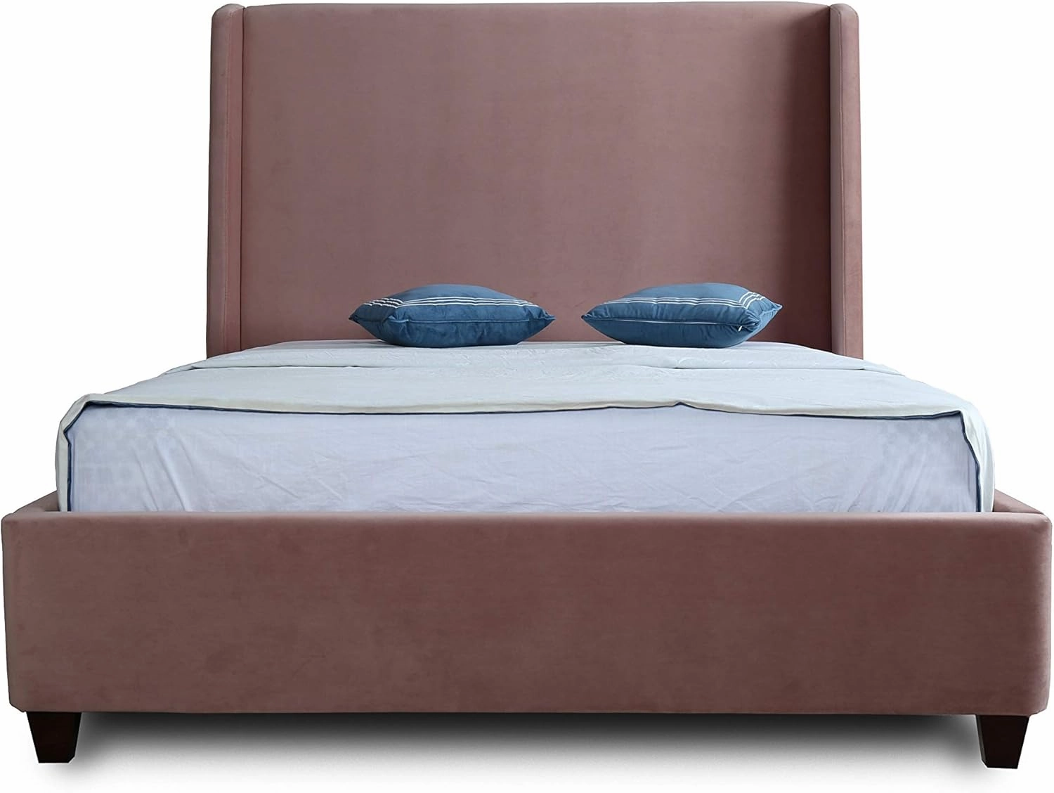 Manhattan Comfort Parlay Full Size Bed Frame with Headboard Upholstered in Soft Velvet, Minimalist Mid Century Modern Design, Solid Wood Construction, No Box Spring Needed, Slats Included, Blush Pink