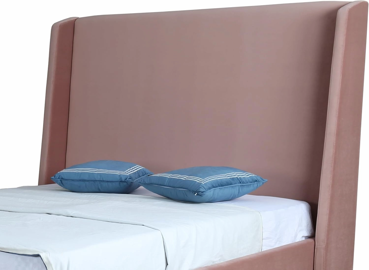 Manhattan Comfort Parlay Full Size Bed Frame with Headboard Upholstered in Soft Velvet, Minimalist Mid Century Modern Design, Solid Wood Construction, No Box Spring Needed, Slats Included, Blush Pink
