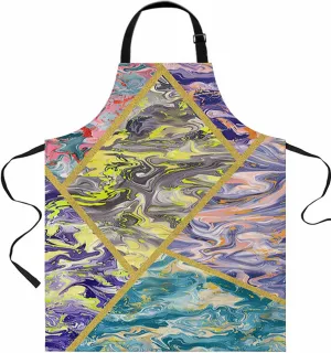 Marble Gold Waterproof Apron With Pockets,Abstract Gradient Teal Green Navy Blue Yellow Kitchen Chefs Bib Cooking BBQ Grill Bake Adjustable Aprons for Women Home Garden Grooming Painting Gardening