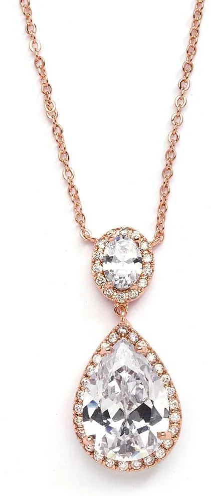 Mariell Cubic Zirconia Bridal Necklace, Bold Teardrop Design, Pendant Necklace for Weddings, Brides, Prom, Homecoming and Mother of The Bride