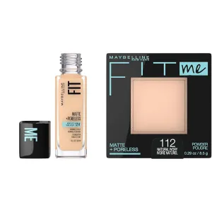 Maybelline Fit Me Matte   Poreless Liquid Foundation & Pressed Powder Makeup Bundle, Classic Ivory & Natural Ivory, 1 Count Each