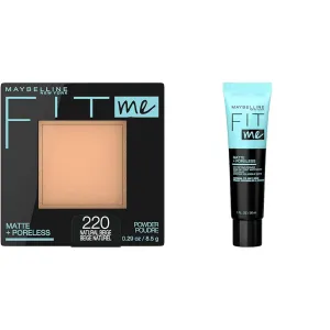 Maybelline Fit Me Matte   Poreless Pressed Powder Face Makeup & Primer Bundle with Powder, 1 Count and Primer, 1 Count