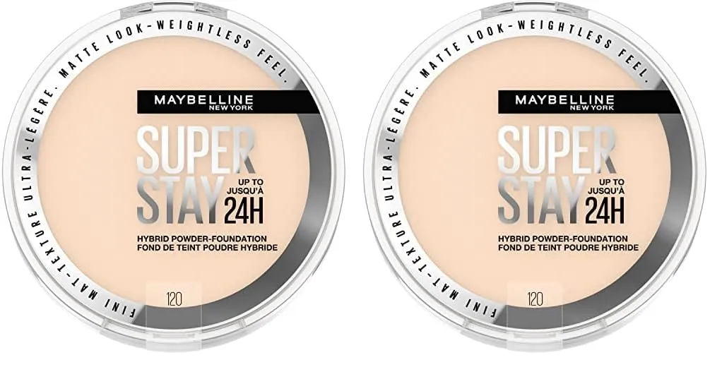 Maybelline Super Stay Up to 24HR Hybrid Powder-Foundation, Medium-to-Full Coverage Makeup, Matte Finish, 120, 1 Count (Pack of 2)