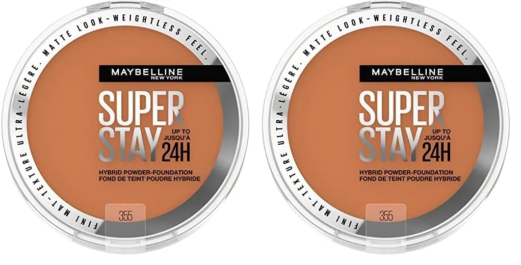 Maybelline Super Stay Up to 24HR Hybrid Powder-Foundation, Medium-to-Full Coverage Makeup, Matte Finish, 355, 1 Count (Pack of 2)