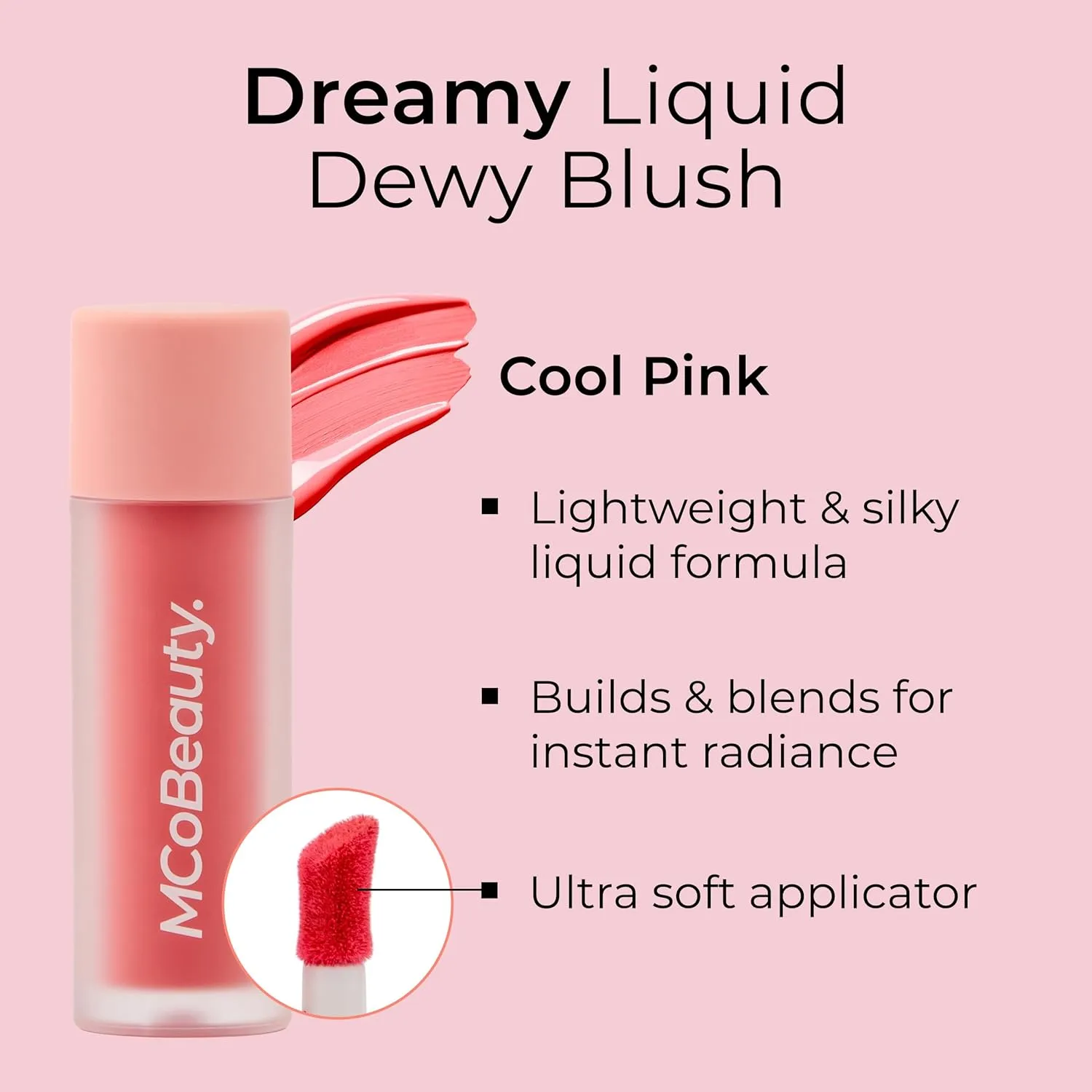 MCoBeauty Dream Liquid Dewy Blush, Cool Pink, Radiant Flush for Fresh, Glowing Cheeks, Vegan, Cruelty Free Cosmetics