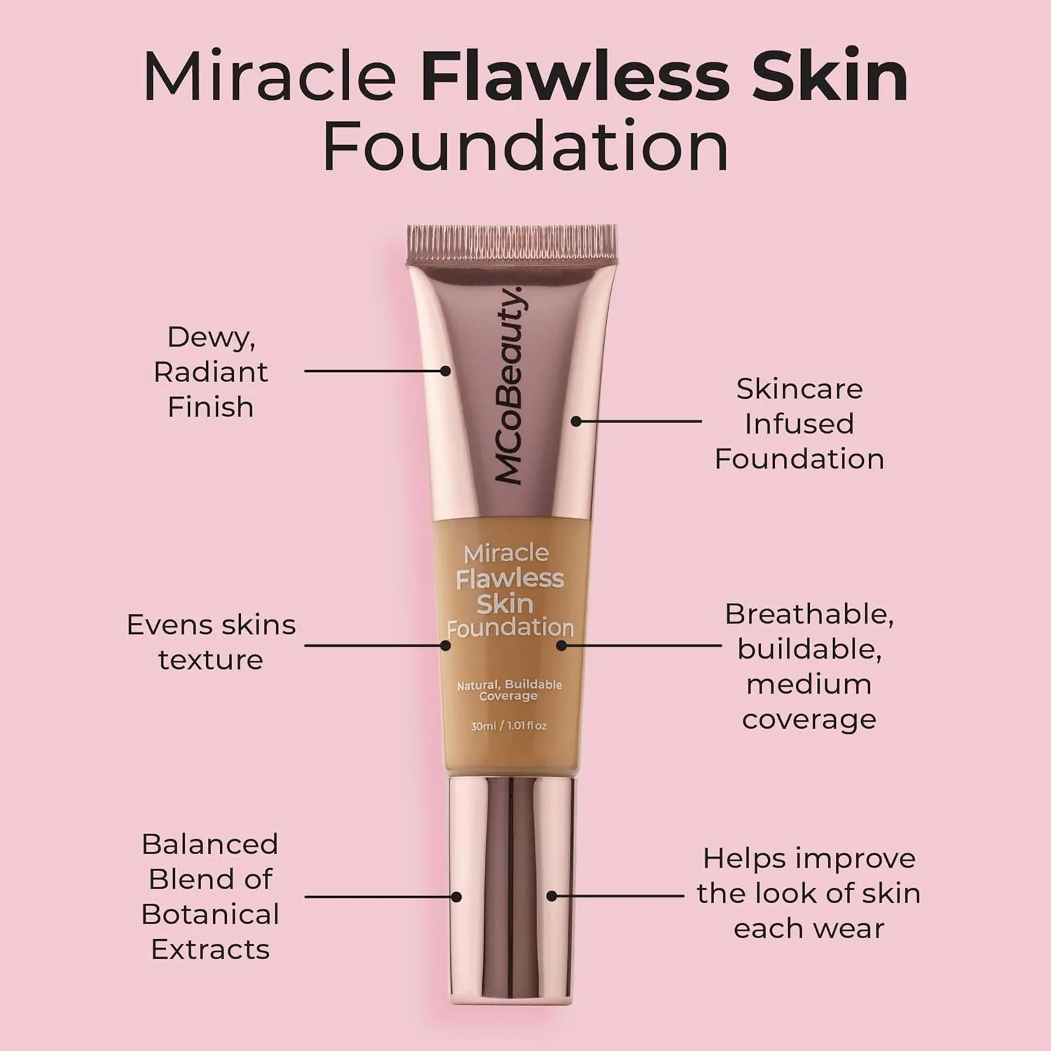 MCoBeauty Miracle Flawless Skin Foundation, 2 Natural Ivory, Natural, Buildable Coverage for All-Day Wear, Vegan, Cruelty Free Cosmetics