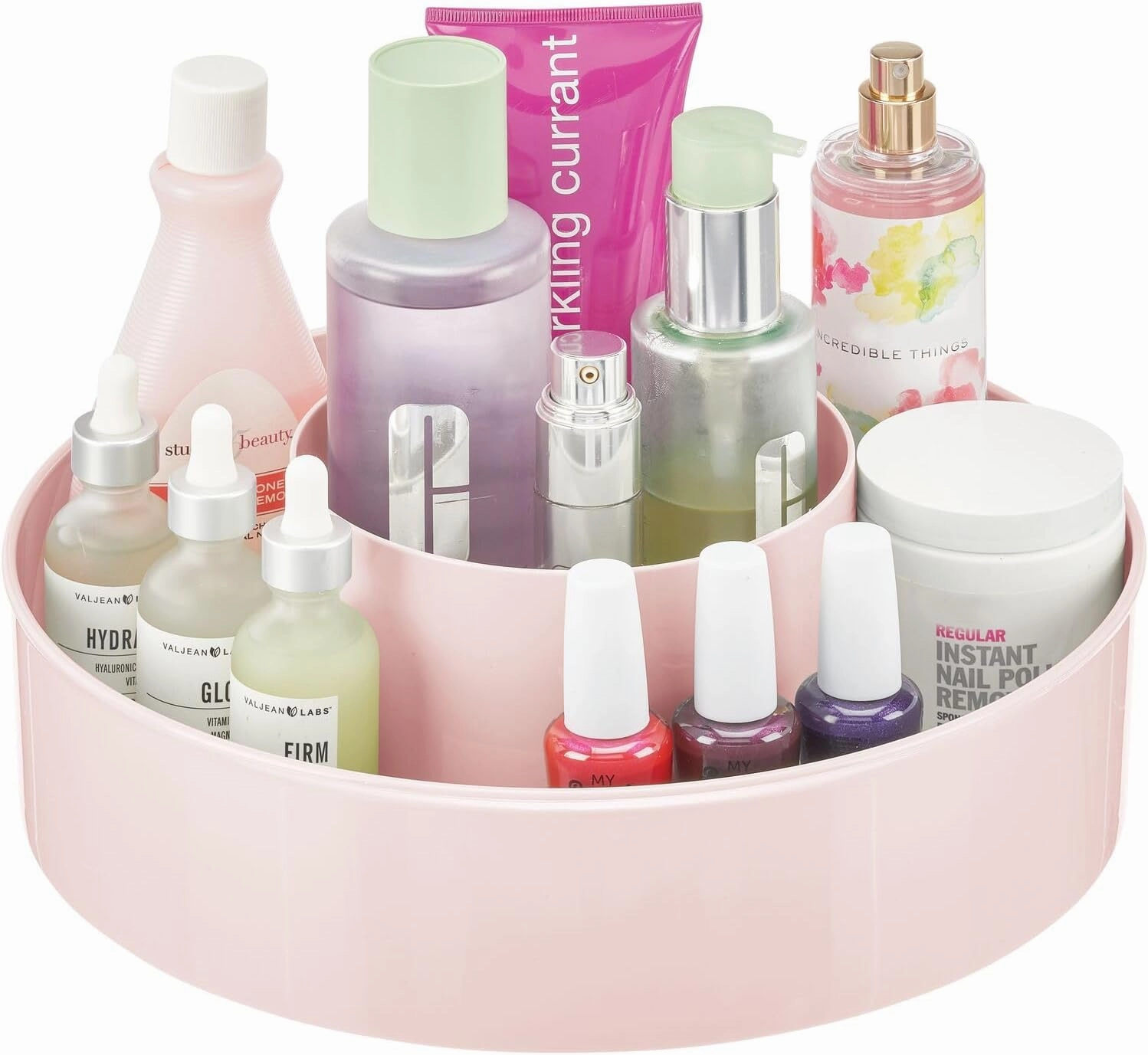 mDesign Plastic Lazy Susan Round Turntable Storage Tray - Rotating Organizer for Makeup, Cosmetics, Nail Polish, Vitamins, Shaving Kits, Hair Spray, Medical Supplies, First Aid - Light Pink/Blush