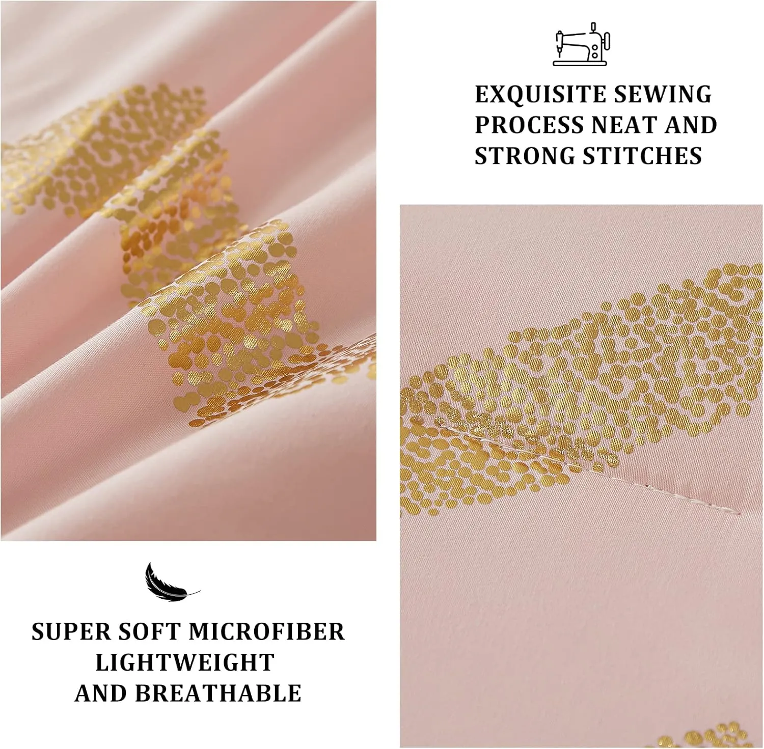 Menghomeus Pink Comforter Set Twin/Twin XL Size Metallic Blush and Rose Gold Bed Comforter 3 Piece Soft Microfiber Bedding for Teen Girls Women (1 Pillow Sham   1 Decorative Pillow Sham)