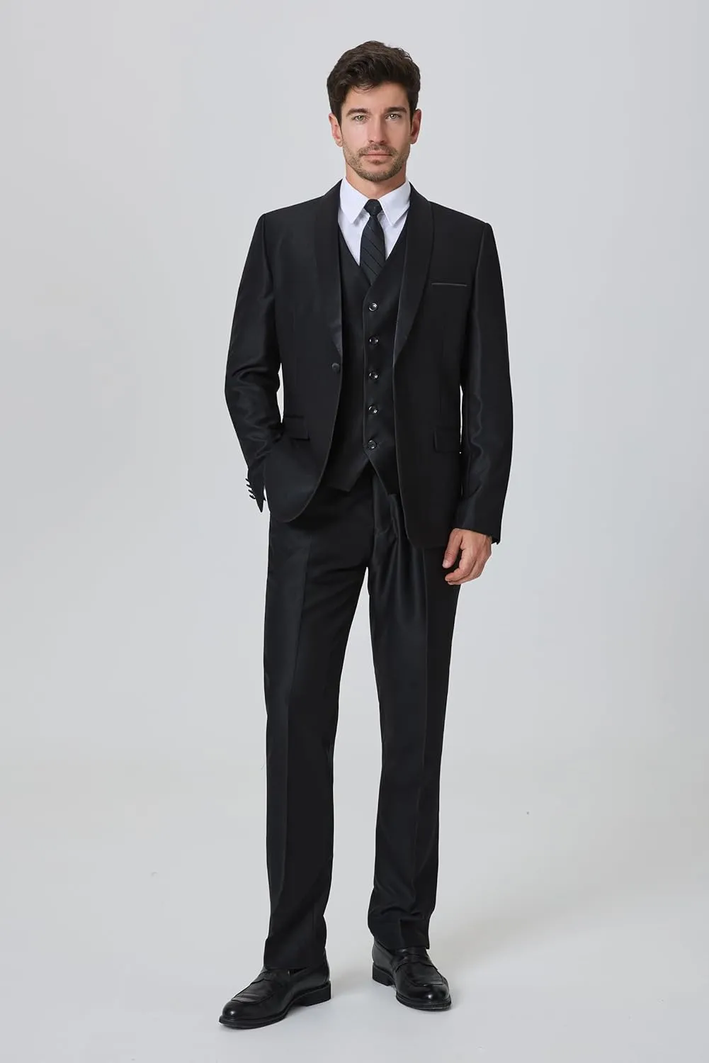 Men's Suit 3 Piece Slim Fit Suit, One Button Fine Glitter Shawl Lapel Blazer Jacket Vest Pants for Party & Wedding