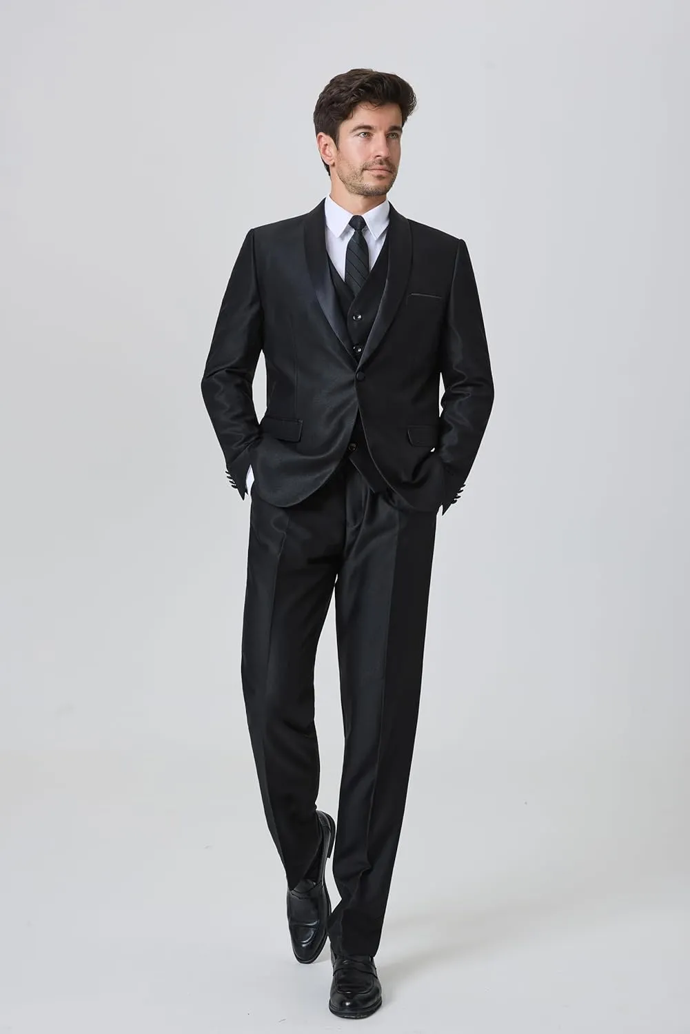 Men's Suit 3 Piece Slim Fit Suit, One Button Fine Glitter Shawl Lapel Blazer Jacket Vest Pants for Party & Wedding
