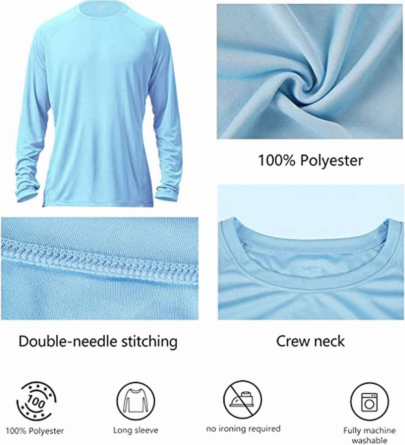 Mens 50  UPF Long Sleeve Shirt, Sun Protection Shirts UV Outdoor Lightweight Fishing T-Shirt for Hiking Swimming Rash Guard