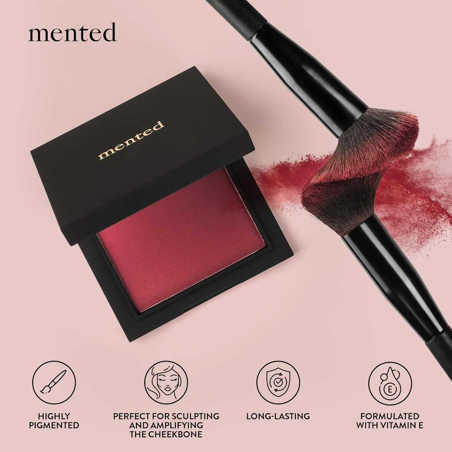Mented Cosmetics Made in Italy, Cruelty Free Makeup, Vegan, Paraben Free, Shimmer Cheek Blush Palette for Face, Powder Face Blush for Women with Vitamin E, 0.2oz/7g, Peach for the Stars