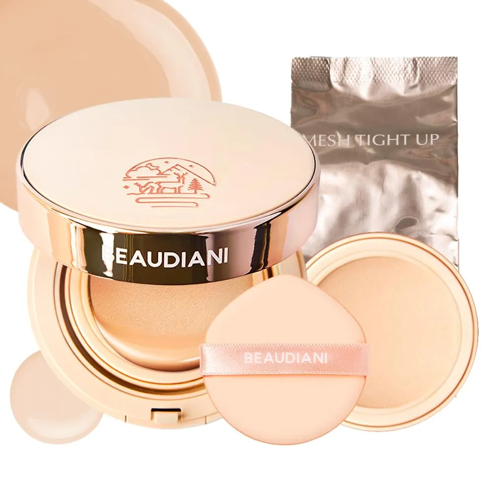 Mesh Tight up Cushion foundation 01 with refil 01, Light Beige, Korean cushion foundation, Natural coverage, glowing, dewy makeup, flawless coverage, 24hr long lasting, All skin type, cream foundation