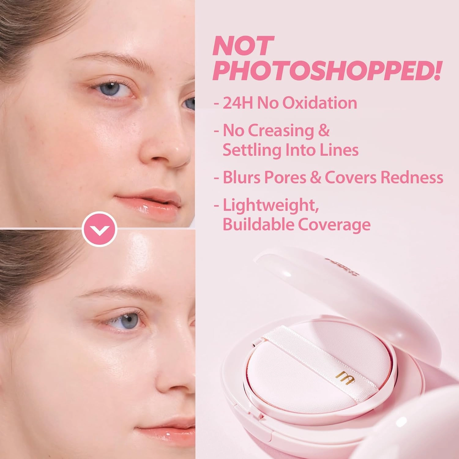 milktouch Cushion Foundation, 24H Flawless Skin, Radiant Shine, No Oxidation, Long-Lasting, Non-Creasing, 60% Hydrating Skincare Infused Korean Foundation, Valentines Gifts (19W Warm Ivory)