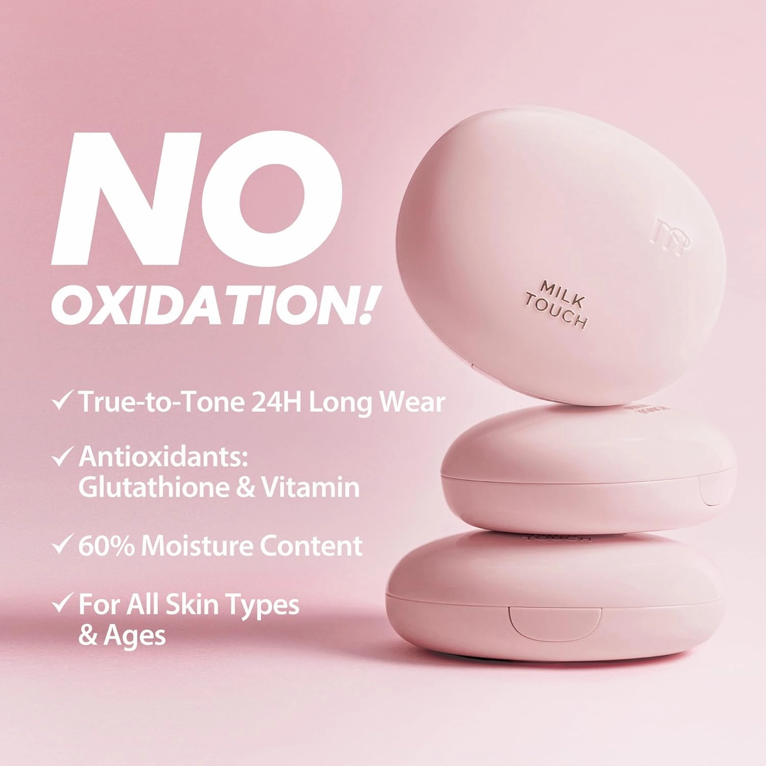 milktouch Cushion Foundation, 24H Flawless Skin, Radiant Shine, No Oxidation, Long-Lasting, Non-Creasing, 60% Hydrating Skincare Infused Korean Foundation, Valentines Gifts (19W Warm Ivory)