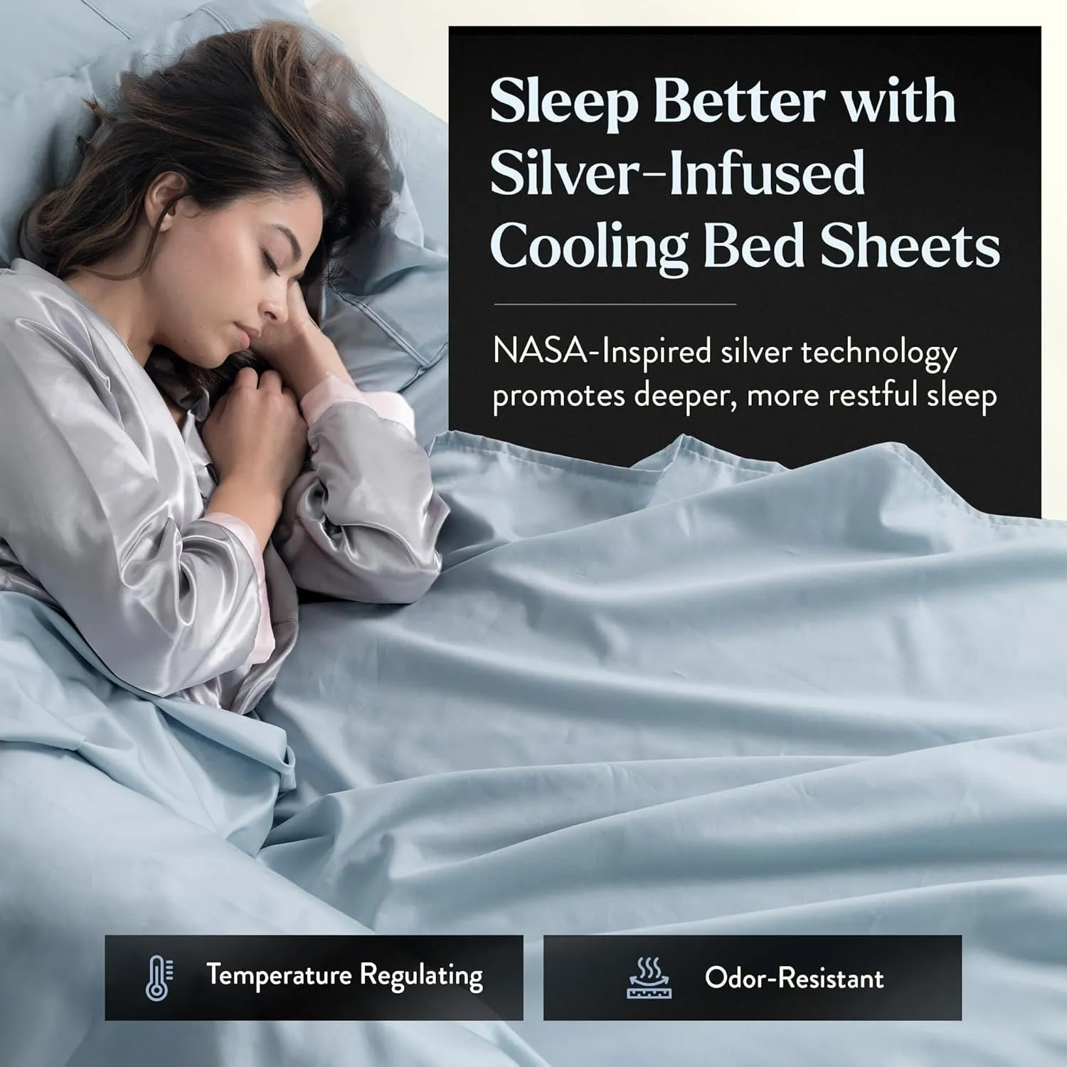 Miracle Made Cotton Bed Sheet Set - Sky Blue, 4 Piece Silver Infused, 300 Thread Count - Thermoregulating Clean & Cool Sheets