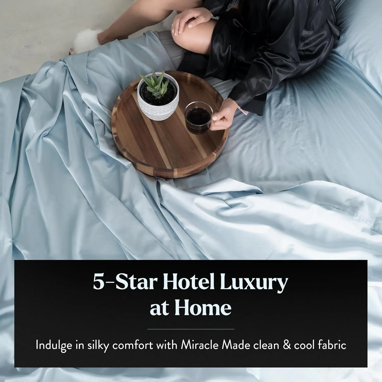 Miracle Made Cotton Bed Sheet Set - Sky Blue, 4 Piece Silver Infused, 300 Thread Count - Thermoregulating Clean & Cool Sheets