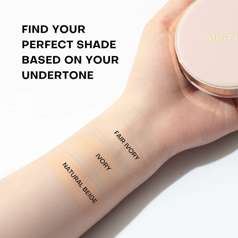 MISTINE Cushion Foundation Breathable Medium Coverage with Satin Finish,Long-Lasting, Oil-Moisture Balance Foundation Makeup,Contains Beauty Serum for Combination Skin,Refill Included,Ivory