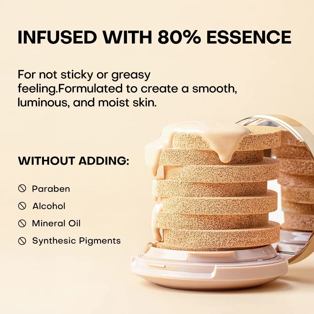 MISTINE Cushion Foundation Breathable Medium Coverage with Satin Finish,Long-Lasting, Oil-Moisture Balance Foundation Makeup,Contains Beauty Serum for Combination Skin,Refill Included,Ivory