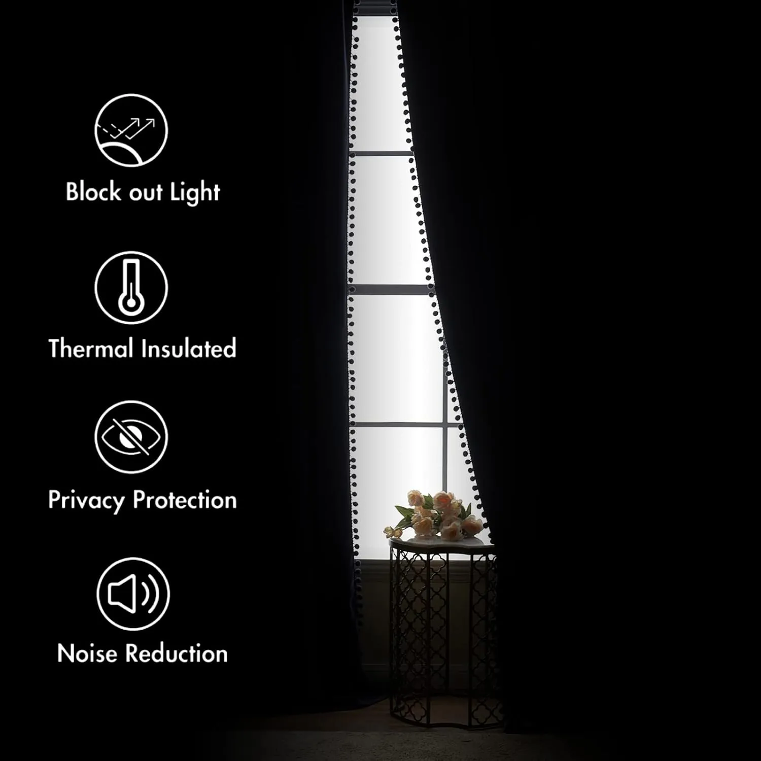 MIULEE Blush Pink Pom Pom Velvet Curtains for Bedroom/Living Room Darkening Thermal Insulating 63 Inches Long Blackout Curtains with Rod Pocket for Girls Room/Nursery/Home Theater Set of 2