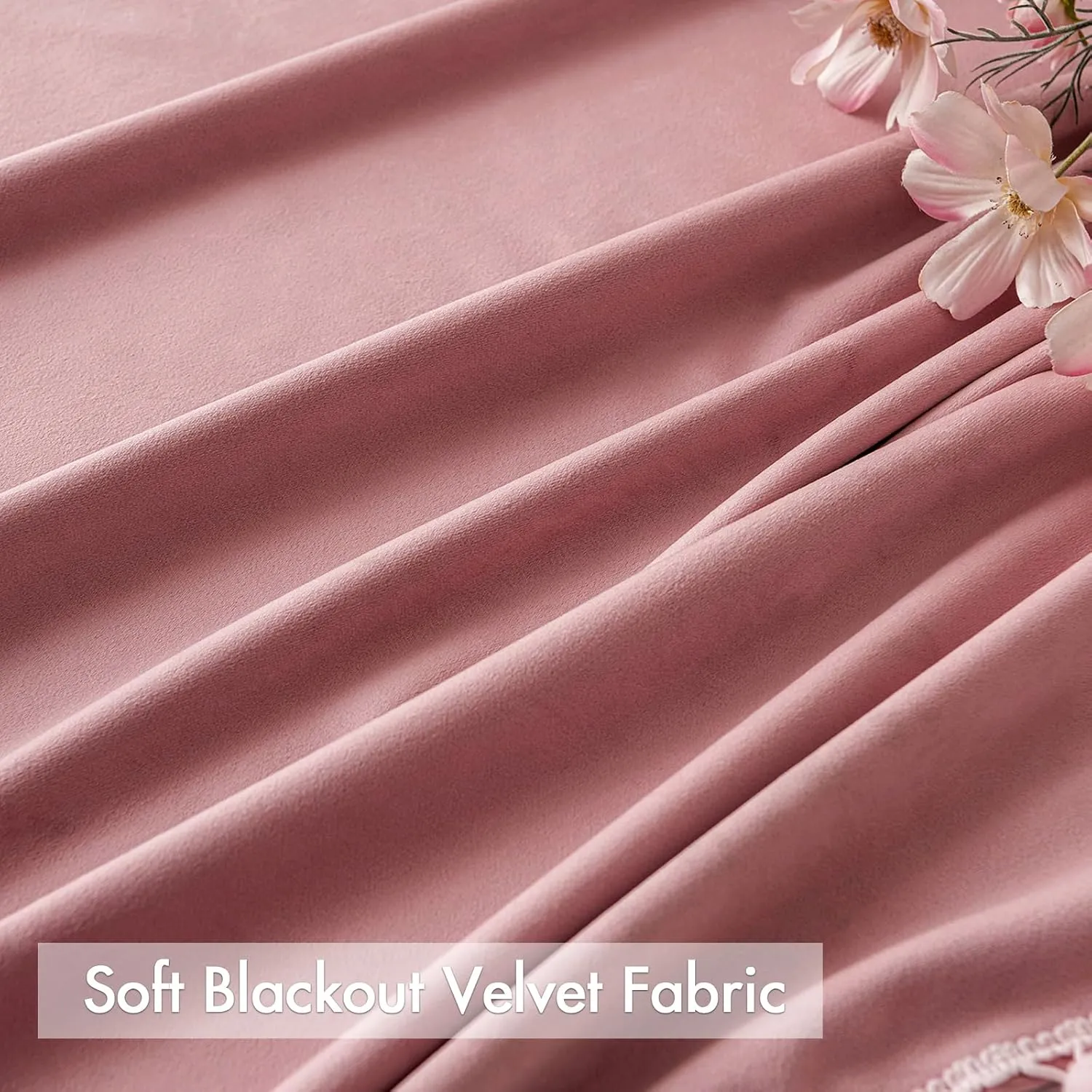MIULEE Blush Pink Pom Pom Velvet Curtains for Bedroom/Living Room Darkening Thermal Insulating 63 Inches Long Blackout Curtains with Rod Pocket for Girls Room/Nursery/Home Theater Set of 2