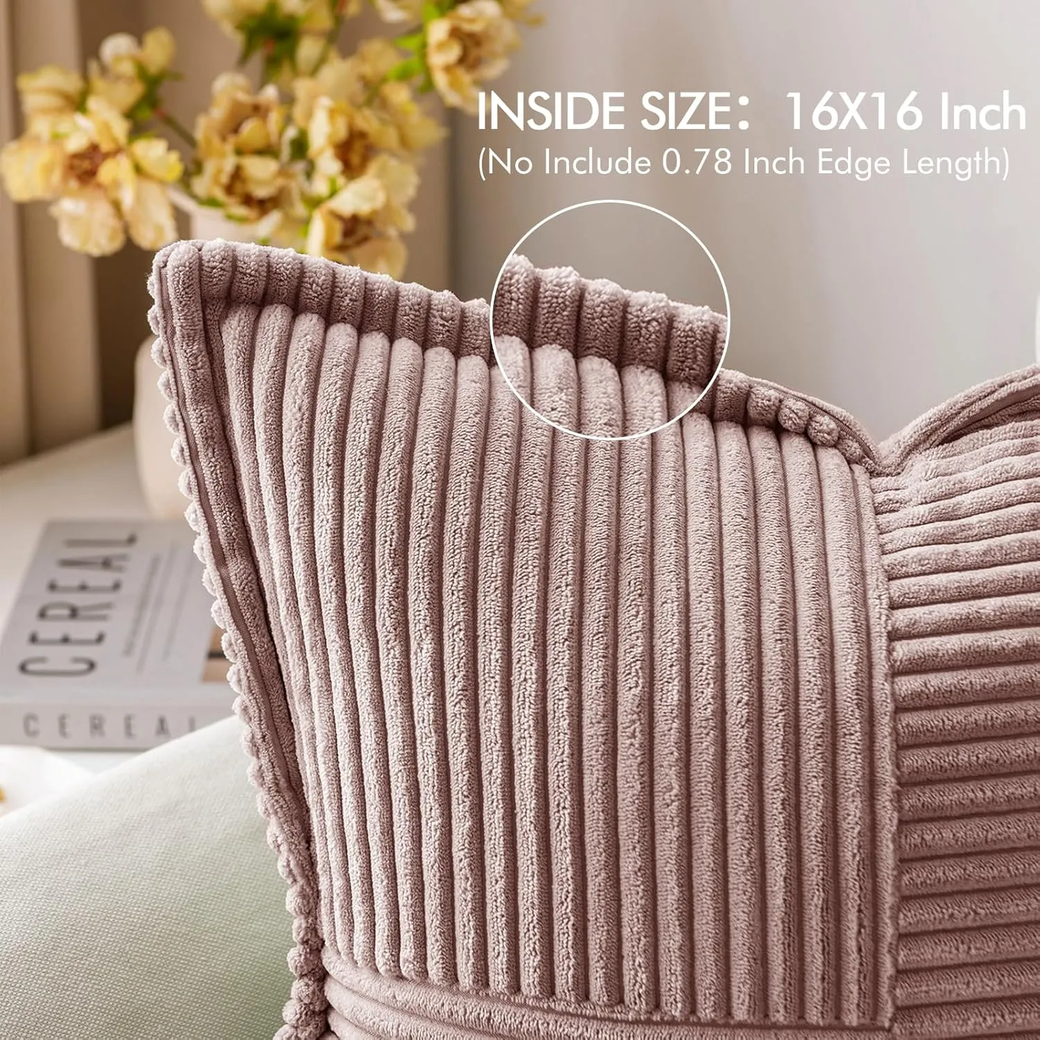 MIULEE Boho Decorative Pillow Covers for Couch Bed Sofa Farmhouse Home Decor 16x16 inch Set of 2 Blush Pink Throw Pillow Broadside Soft Corduroy Pillowcase with Splicing Cushion Livingroom