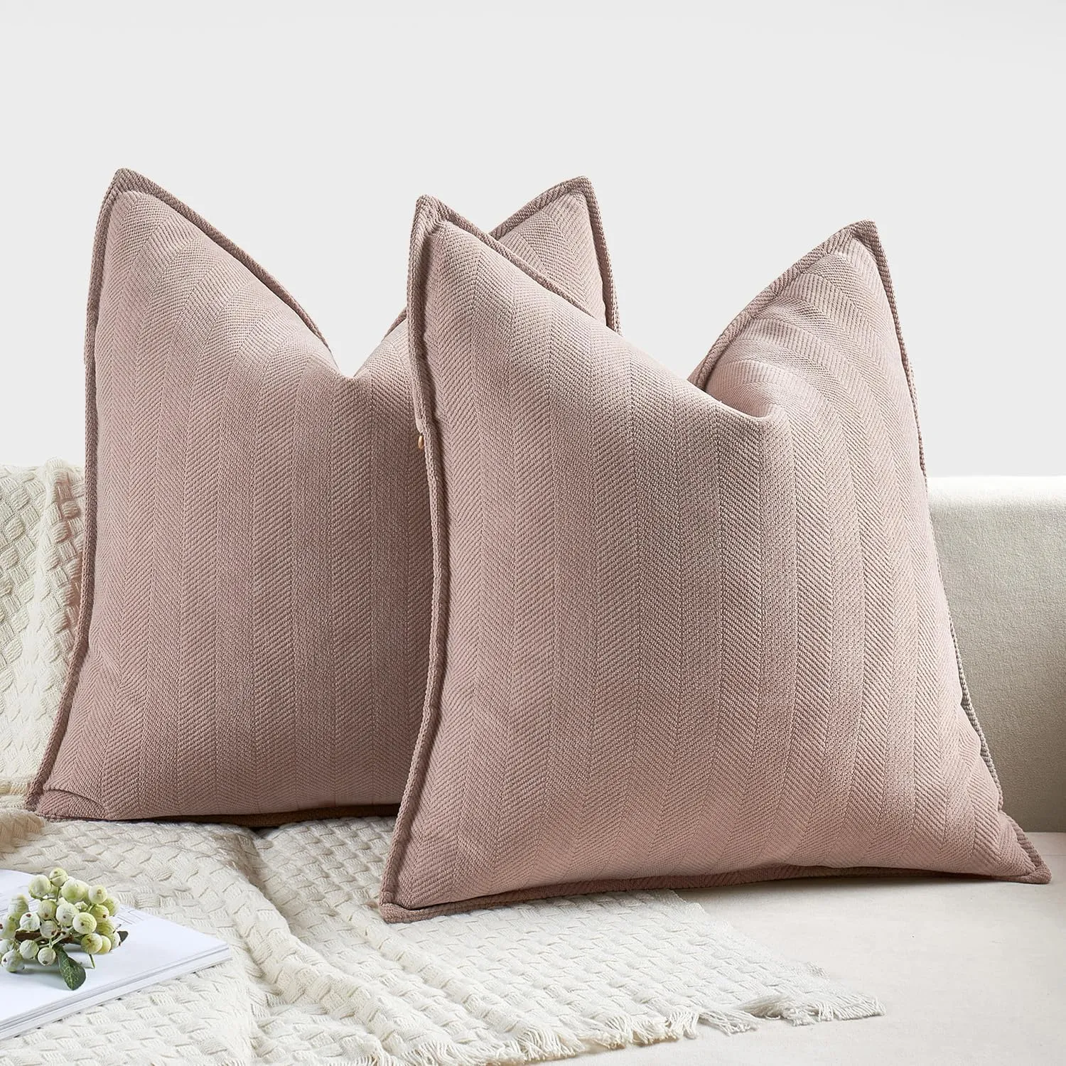 MIULEE Pack of 2 Blush Pink Decorative Pillow Covers 20x20 Inch Soft Chenille Luxurious Couch Throw Pillows Farmhouse Cushion Covers with Elegant Design for Sofa Bedroom Living Room Home Decor