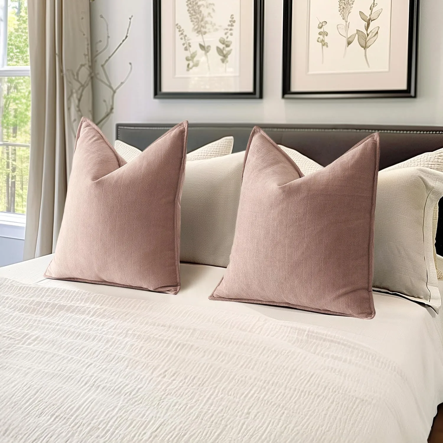 MIULEE Pack of 2 Blush Pink Decorative Pillow Covers 20x20 Inch Soft Chenille Luxurious Couch Throw Pillows Farmhouse Cushion Covers with Elegant Design for Sofa Bedroom Living Room Home Decor