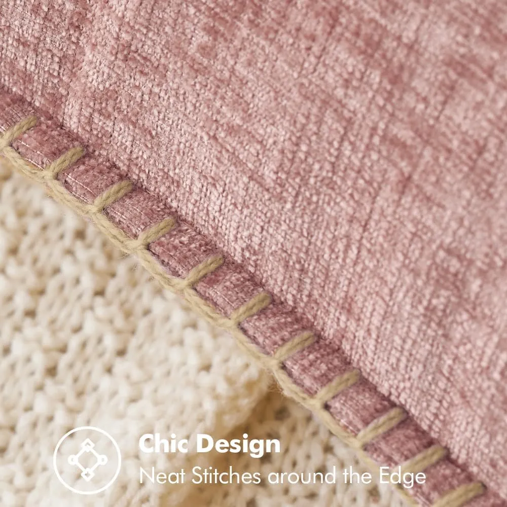 MIULEE Pack of 2 Couch Throw Pillow Covers 24x24 Inch Blush Pink Farmhouse Decorative Pillow Covers with Stitched Edge Soft Chenille Solid Dyed Spring Pillow Covers for Sofa Bed Living Room