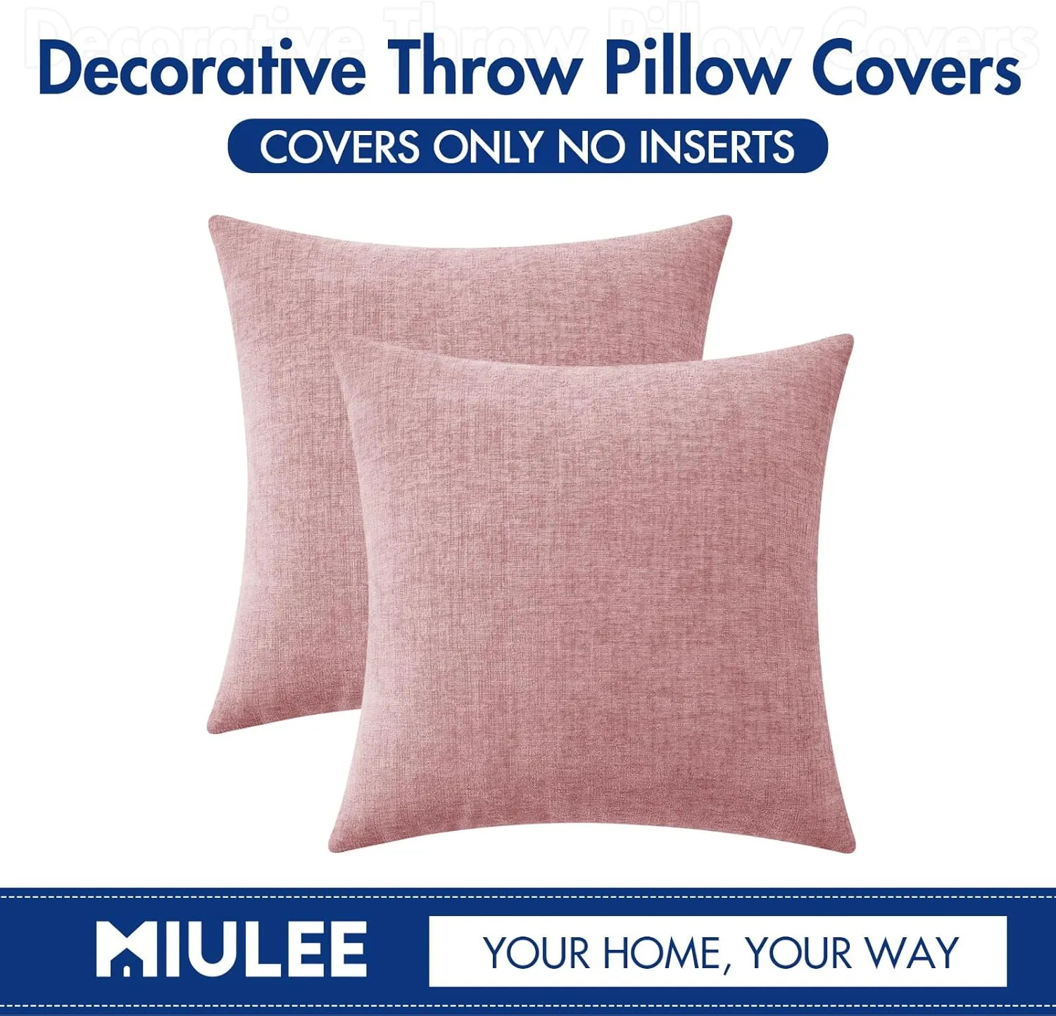 MIULEE Pack of 2 Couch Valentines Throw Pillow Covers 18x18 Inch Soft Spring Blush Pink Chenille Pillow Covers for Sofa Living Room Solid Dyed Pillow Cases