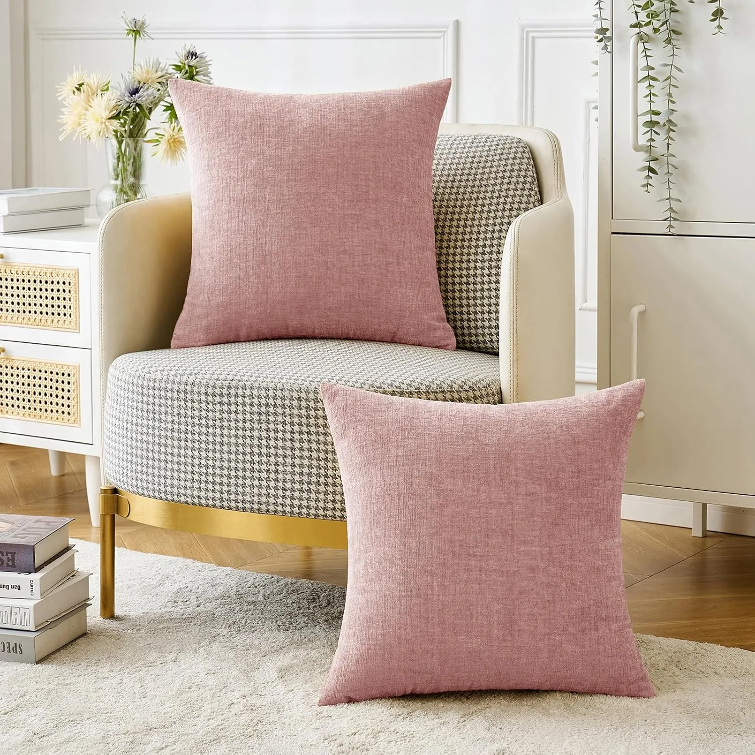 MIULEE Pack of 2 Couch Valentines Throw Pillow Covers 18x18 Inch Soft Spring Blush Pink Chenille Pillow Covers for Sofa Living Room Solid Dyed Pillow Cases