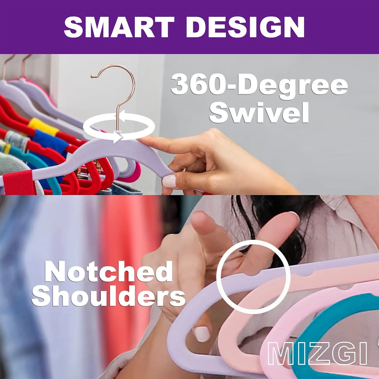MIZGI Premium Velvet Hangers (60 Pack) Heavy Duty - Non Slip Felt Hangers - Blush Pink - Rose Gold 360 Degree Swivel Hooks,Space Saving Clothes Hanger,Durable Strong Hanger for Suits,Coats