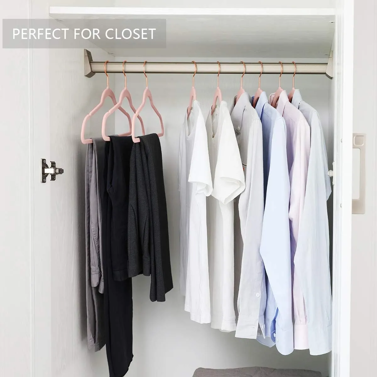 MIZGI Premium Velvet Hangers (60 Pack) Heavy Duty - Non Slip Felt Hangers - Blush Pink - Rose Gold 360 Degree Swivel Hooks,Space Saving Clothes Hanger,Durable Strong Hanger for Suits,Coats