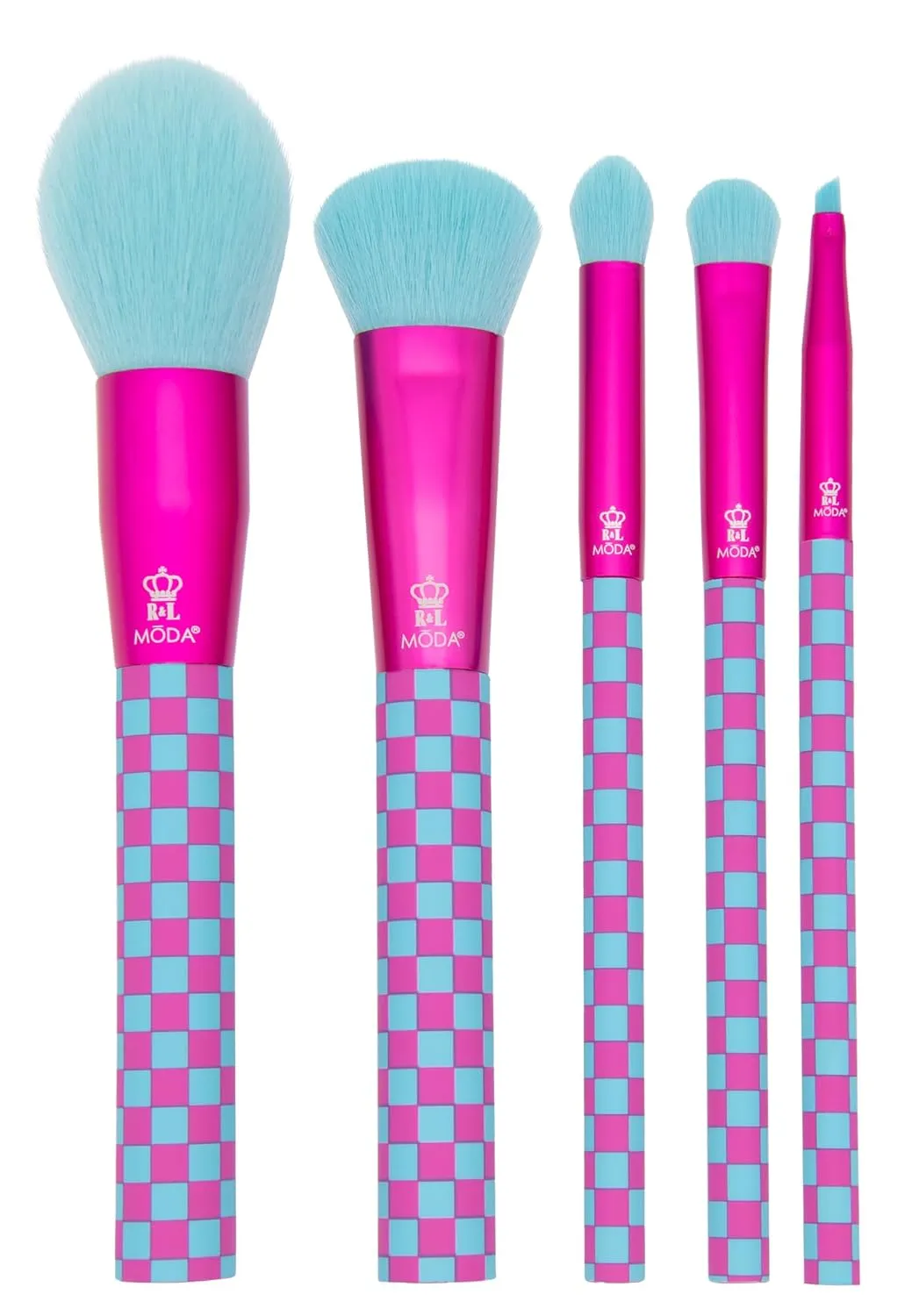 MODA Check Me Out 5pc Pink & Blue Makeup Brush Kit – Face and Eye Brushes, Vegan & Cruelty-Free Beauty Set