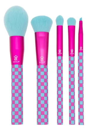 MODA Check Me Out 5pc Pink & Blue Makeup Brush Kit – Face and Eye Brushes, Vegan & Cruelty-Free Beauty Set