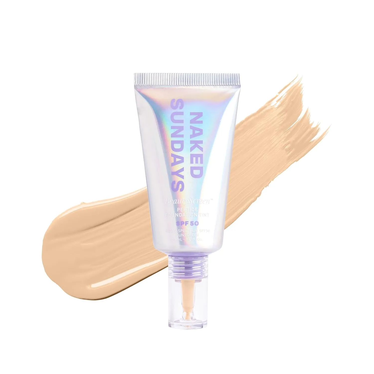 Naked Sundays BeautyScreen SPF 50 Mineral Peptide Foundation Tints, 2-in-1 SPF and Skin Tint, Radiant with Light buildable coverage, infused with Peptides, Acne-Safe (2.5 Light Neutral, 1.01 oz)