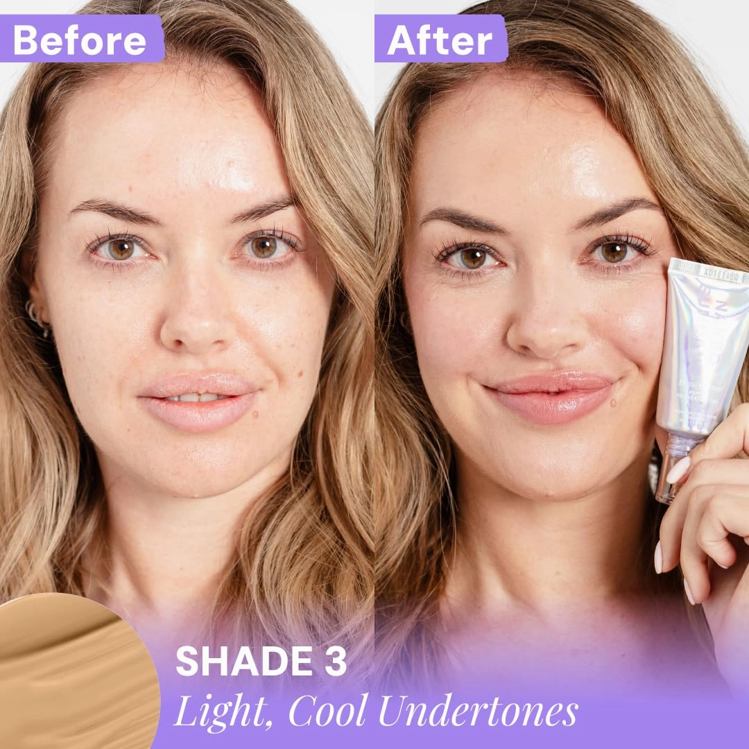 Naked Sundays BeautyScreen™ SPF 50 Mineral Peptide Foundation Tint – 2-in-1 Skin Tint & Mineral Sunscreen | Radiant, Buildable Coverage, Acne-Safe, Infused with Peptides (3 Warm Honey, 1.01 oz)
