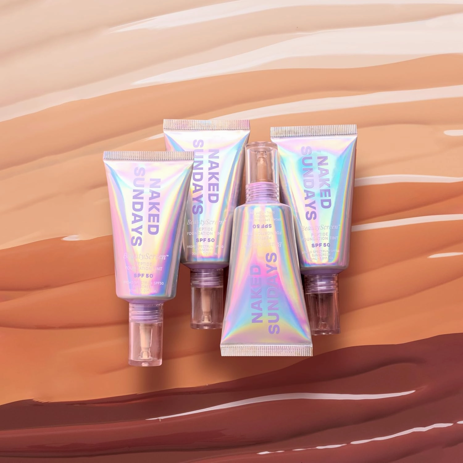 Naked Sundays BeautyScreen™ SPF 50 Mineral Peptide Foundation Tint – 2-in-1 Skin Tint & Mineral Sunscreen | Radiant, Buildable Coverage, Acne-Safe, Infused with Peptides (3 Warm Honey, 1.01 oz)