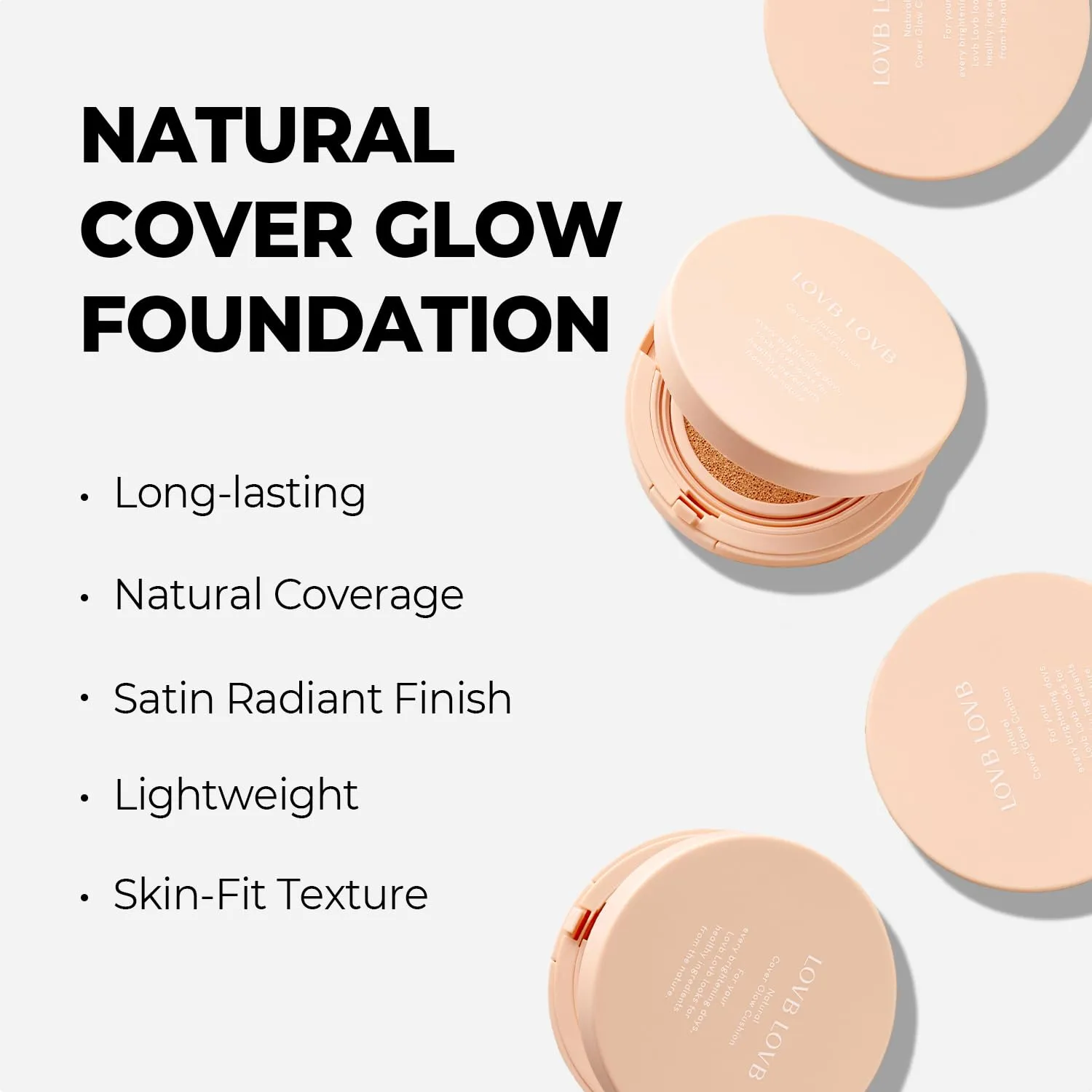 Natural Cover Glow Cushion Foundation | Satin Radiant Finish | Korean Foundation Makeup | Long-Lasting Natural Coverage | for All Skin Types 0.42 oz. (21N Light Beige)