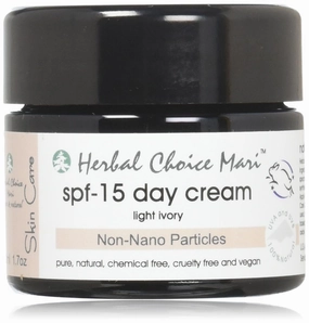 Natural SPF-15 Moisturizing Day Cream by Herbal Choice Mari (Light Ivory, 1.7 Fl Oz Glass Jar) - Made with Organic Ingredients - No Toxic Synthetic Chemicals