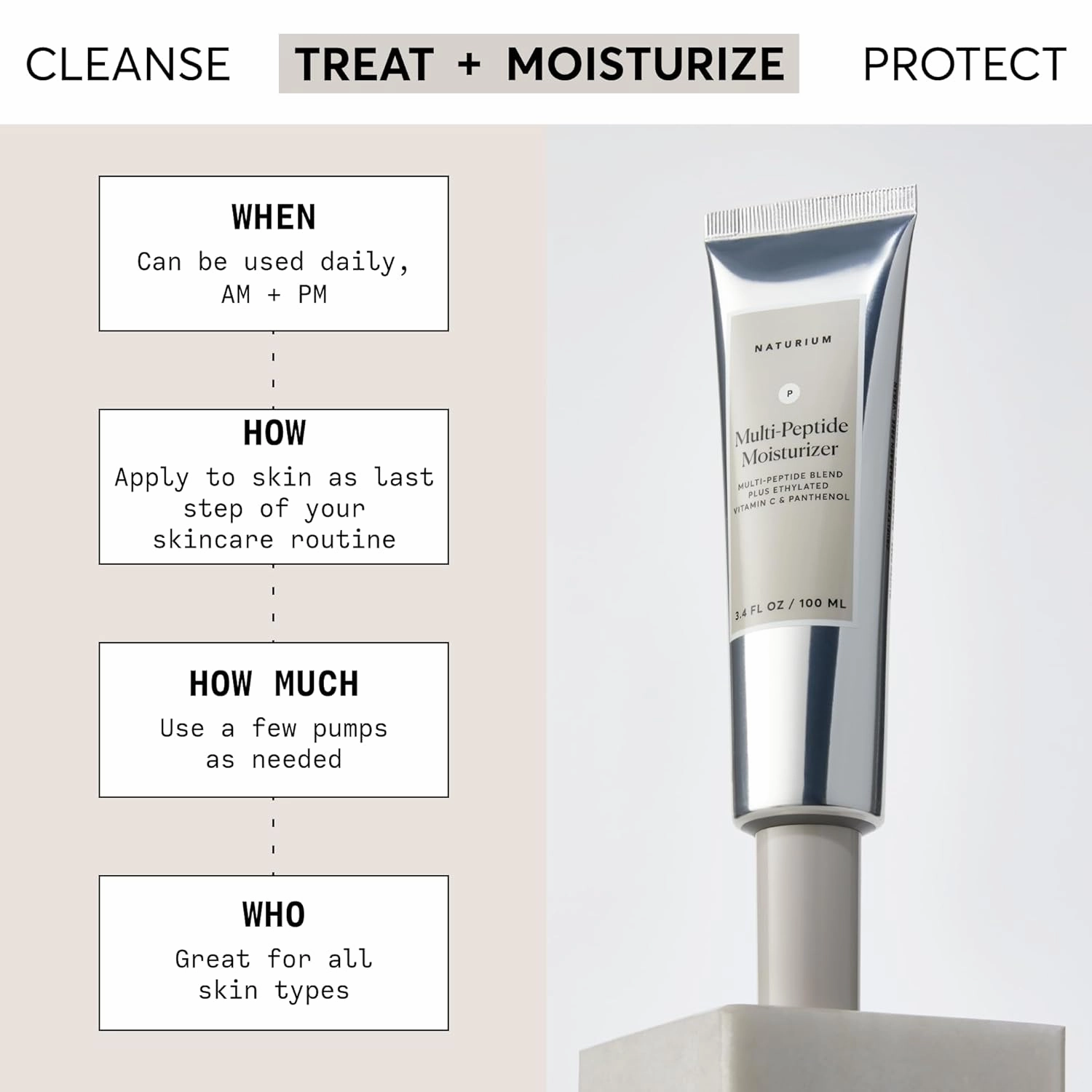 Naturium Multi-Peptide Moisturizer Jumbo, Hydrating & Smoothing Skin Care, Moisturizes with Ethylated Vitamin C & Panthenol, 3.4 oz