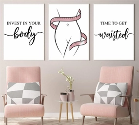 NATVVA Waist Training 3 Pieces Blush Pink Waist Trainer Posters Prints Body Sculpting Wall Art Medical Spa Canvas Painting for Spa Salon Massage Beauty Salon Decor with Inner Frame
