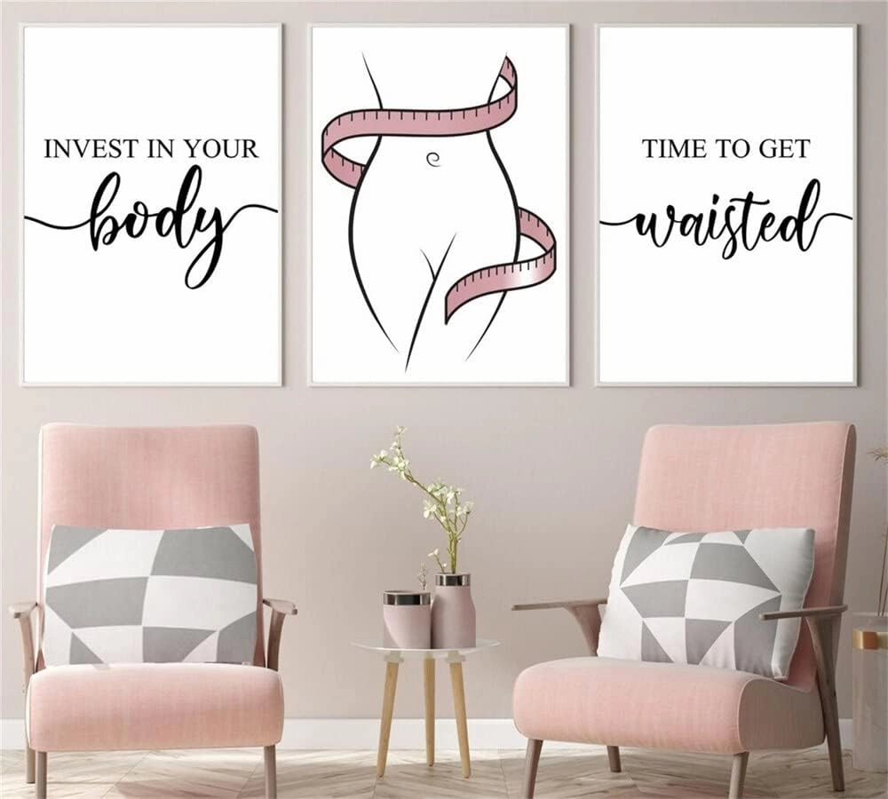 NATVVA Waist Training 3 Pieces Blush Pink Waist Trainer Posters Prints Body Sculpting Wall Art Medical Spa Canvas Painting for Spa Salon Massage Beauty Salon Decor with Inner Frame