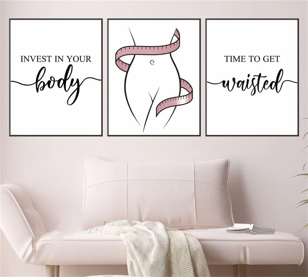 NATVVA Waist Training 3 Pieces Blush Pink Waist Trainer Posters Prints Body Sculpting Wall Art Medical Spa Canvas Painting for Spa Salon Massage Beauty Salon Decor with Inner Frame